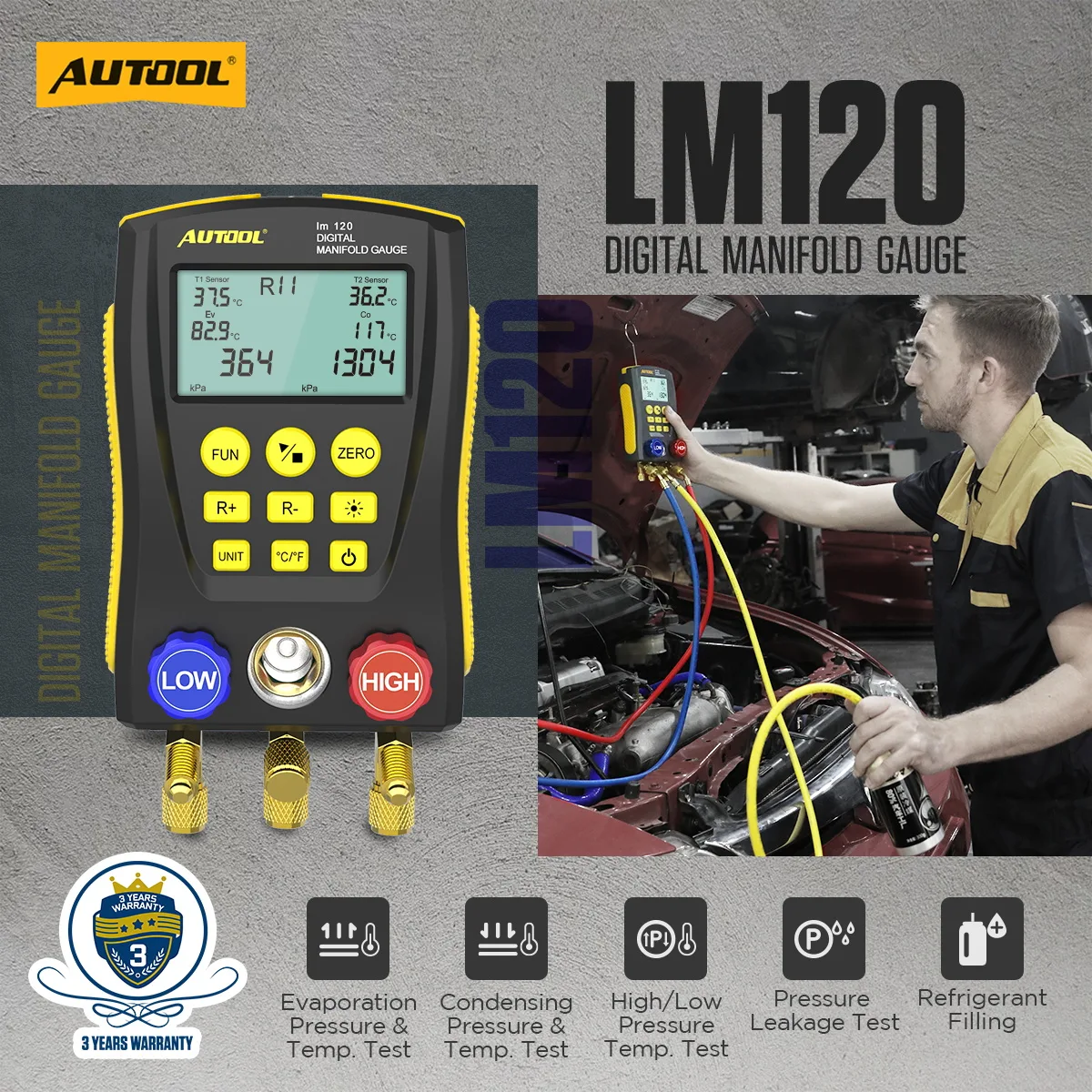 AUTOOL LM120 AC Manifold Gauge Refrigerant Identifier view 2
