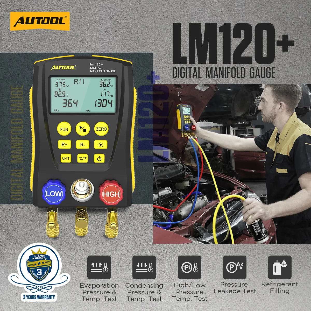 AUTOOL LM120+ Digital Refrigerant Gauges Hvac Gauges view 2