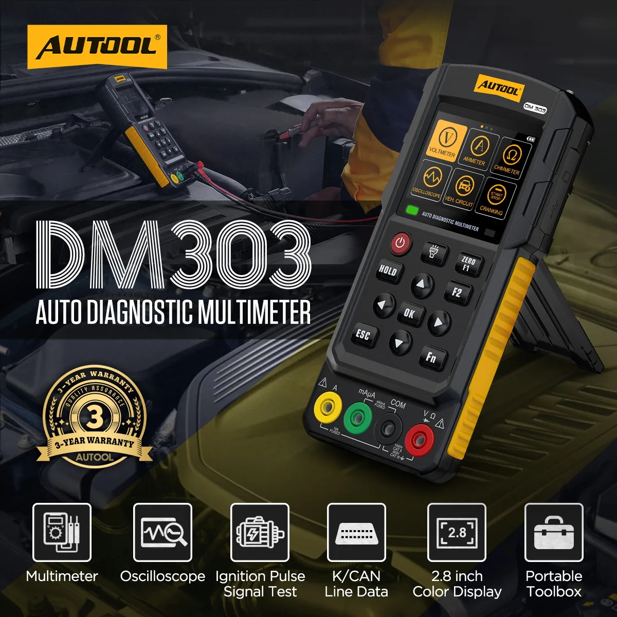 AUTOOL DM303 Digital Multimeter Car Circuit Tester view 2