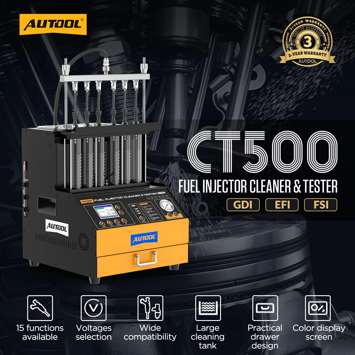 AUTOOL CT500 GDI/EFI/FSI Fuel Injector Cleaning Machine & Tester with Pulse Tests view 2