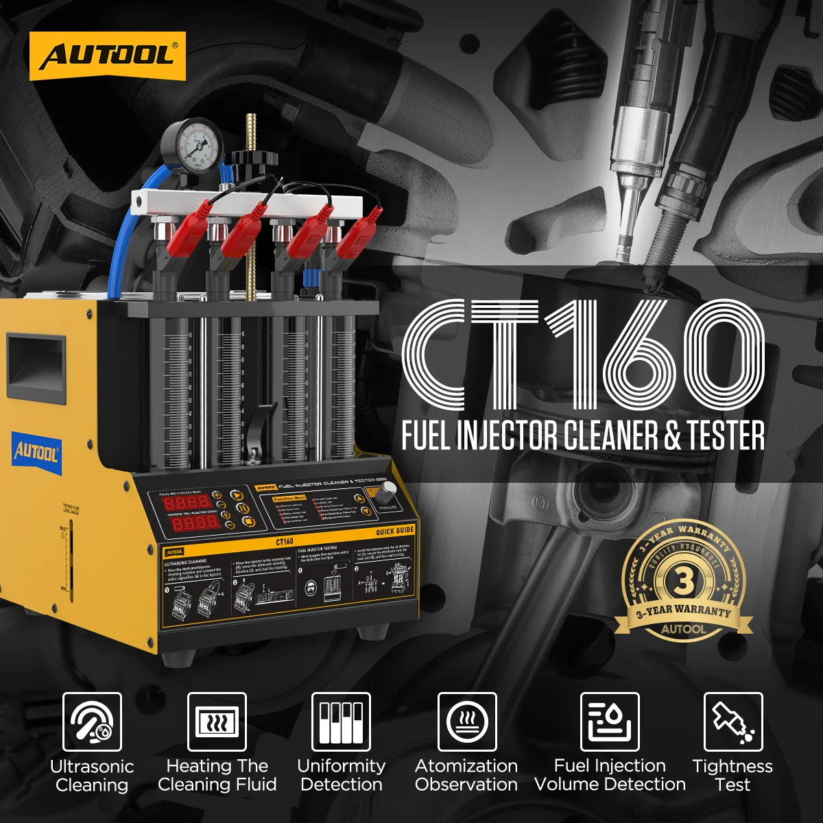 AUTOOL CT160 Heated 4-Cylinder Fuel Injector Cleaning Machine & Tester view 2