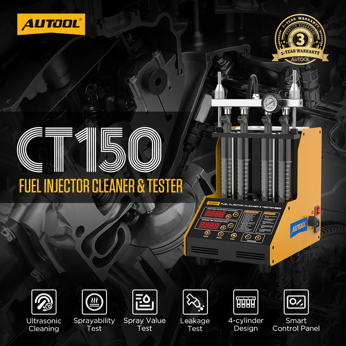 AUTOOL CT150 4-Cylinder Fuel Injector Cleaning Machine & Tester view 2