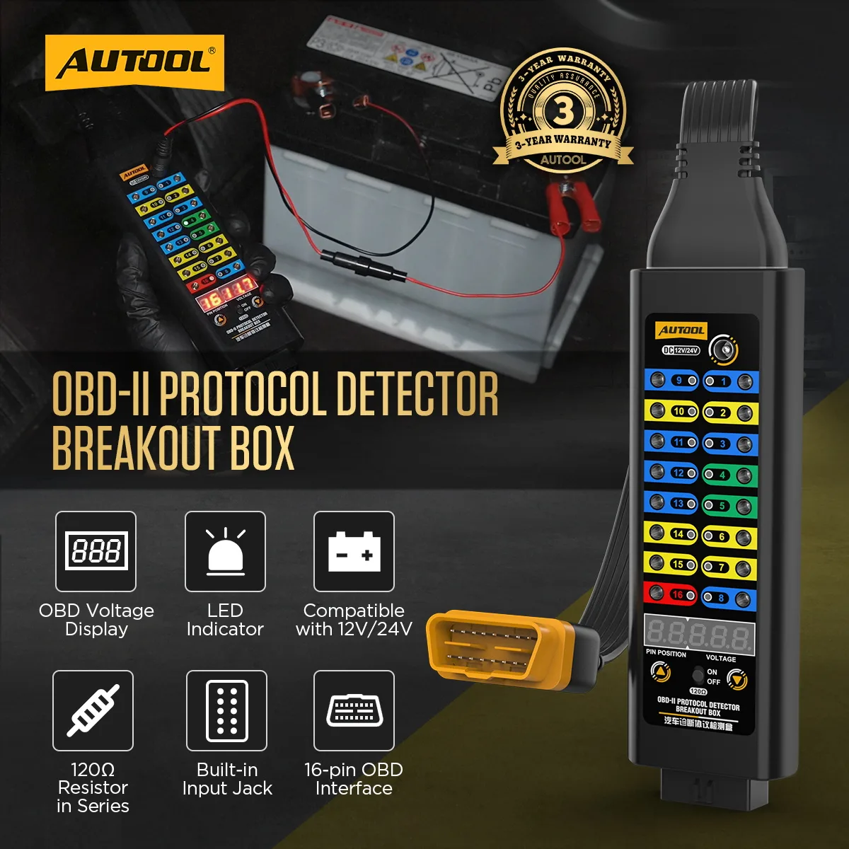 AUTOOL OBD2 Breakout Box Protocol Detector Premium Version view 2