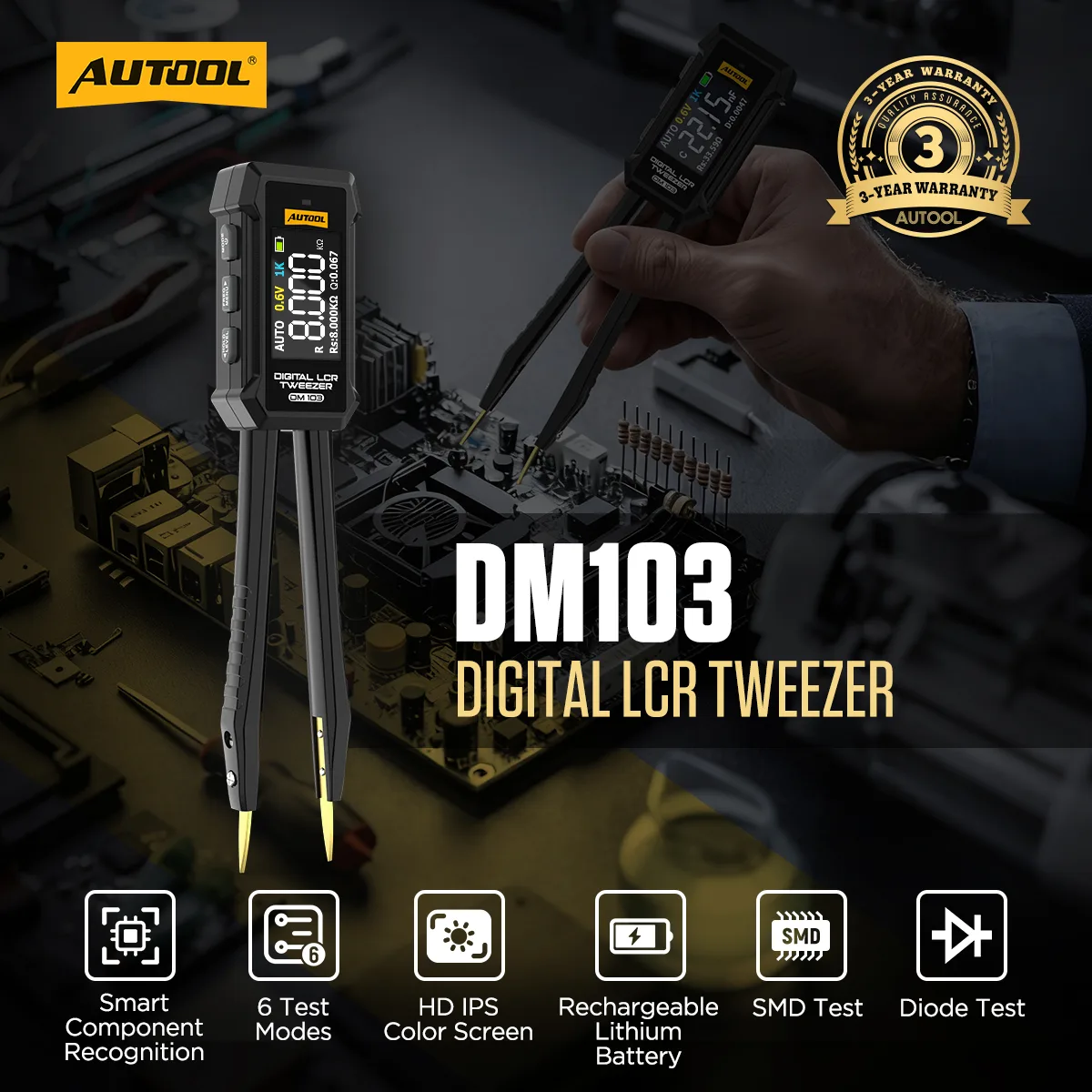AUTOOL DM103 Digital LCR Tweezer for Resistance Capacitance and Inductance view 2