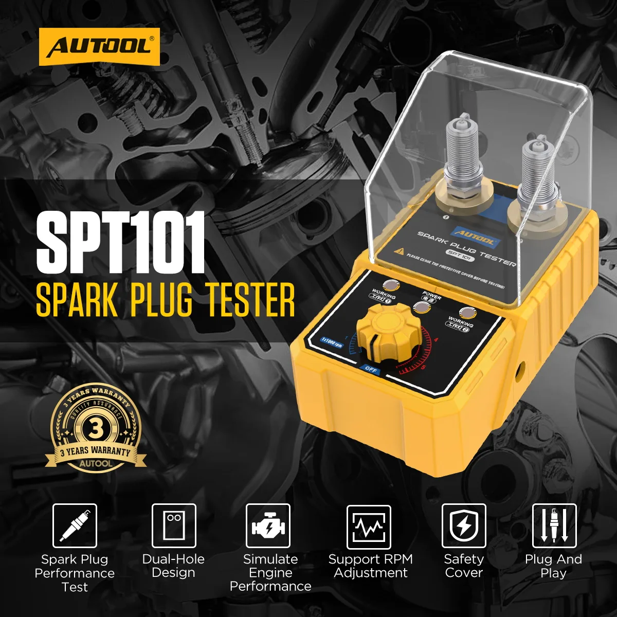 AUTOOL SPT101 Spark Plug Tester Spark Plug Checker view 2