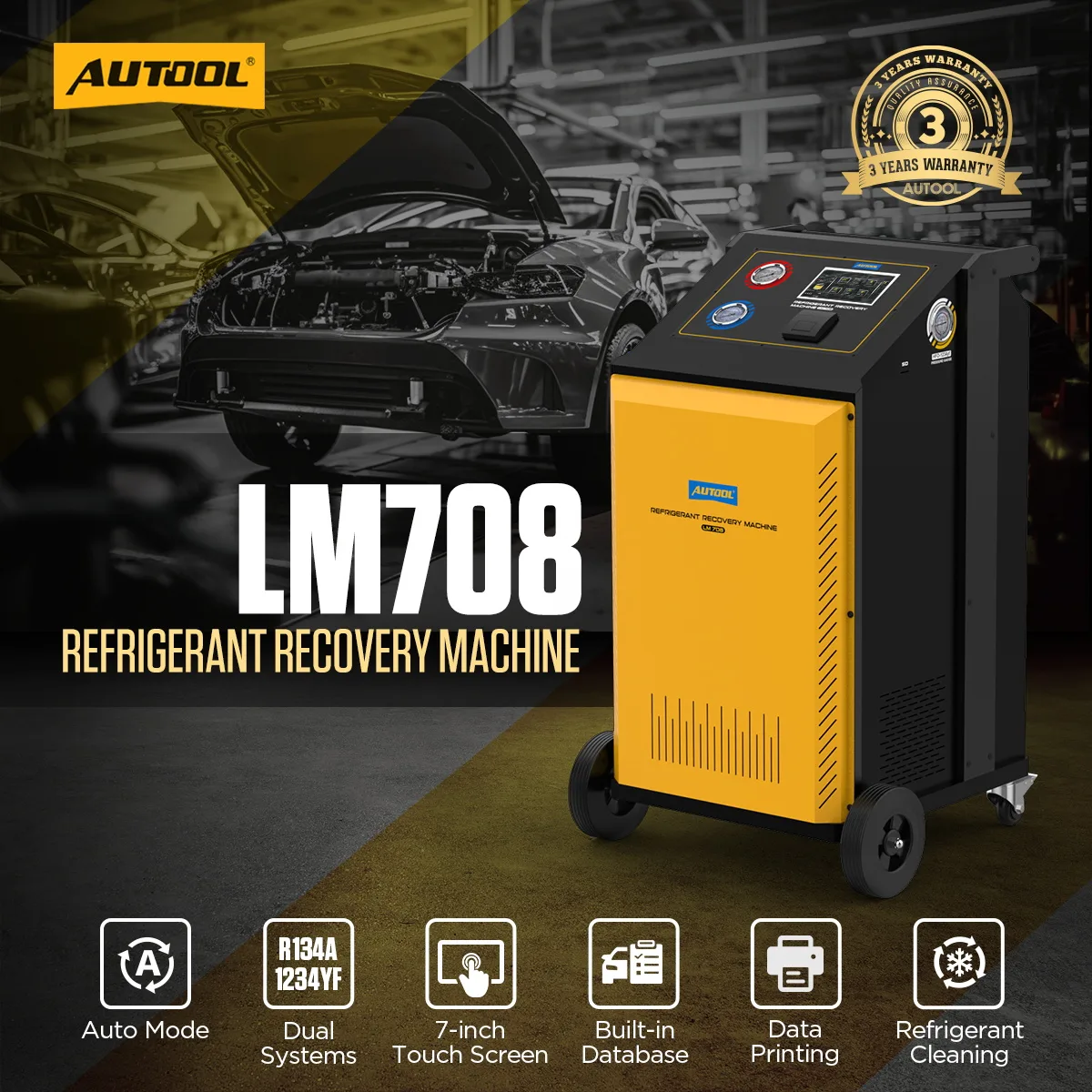 AUTOOL LM708 Fully Automatic Refrigerant Recovery Machine, Built-in Compressor, Scale & Filter, Touch Screen, HVAC Use for R134A & R1234YF view 2