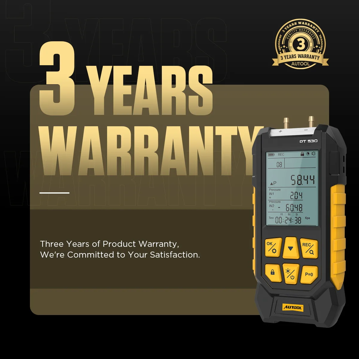 AUTOOL PT530 Digital Manometer Dual Port Pressure Gauge view 3