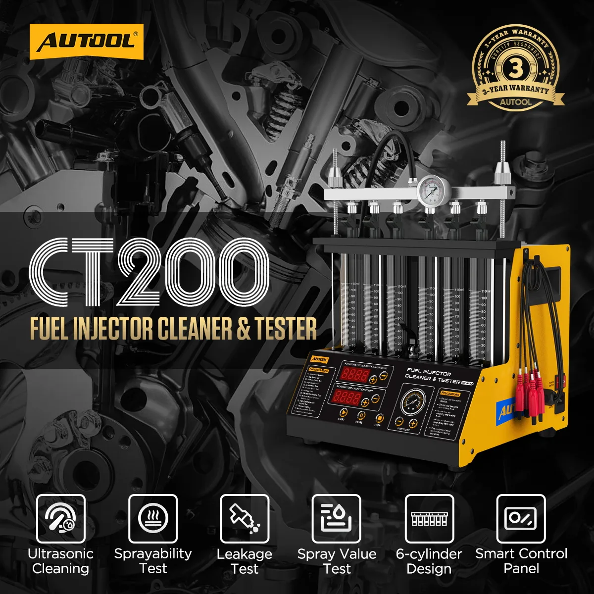 AUTOOL CT200 6-Cylinder Fuel Injector Cleaning Machine & Tester view 2