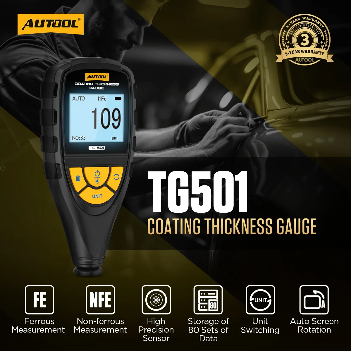 AUTOOL TG501 Coating Thickness Gauge Accurately Measures 0-2000μm view 2
