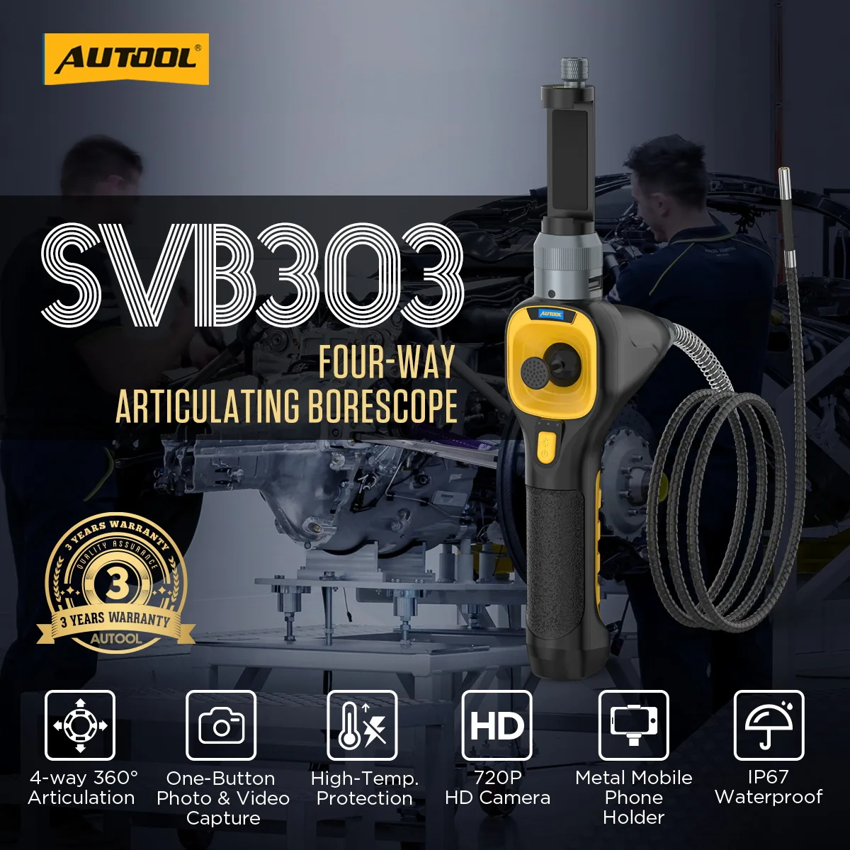AUTOOL SVB303 Camera Inspection Automotive Borescope view 2