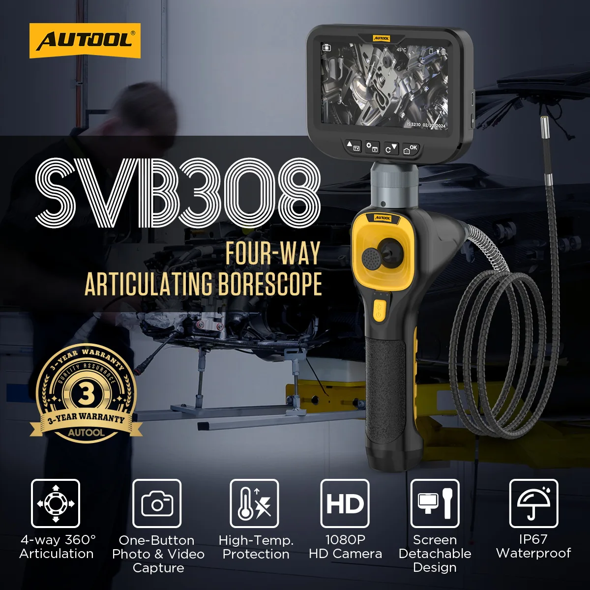 AUTOOL SVB308 Car Inspection Camera Articulating Borescope view 2