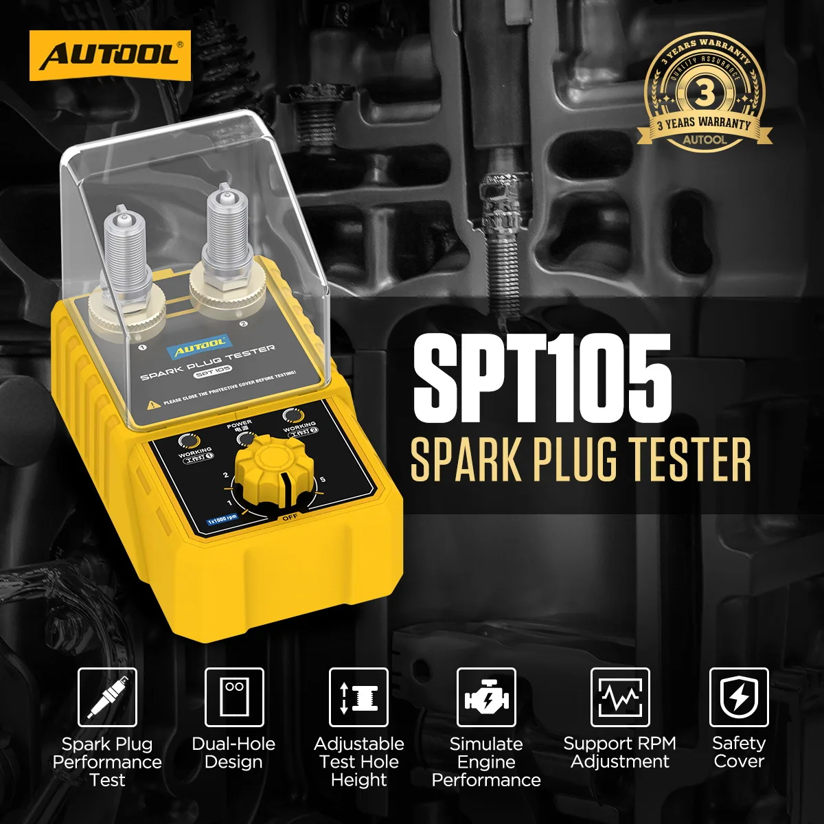 AUTOOL SPT105 Spark Plug Tester Tool Adjustable Spark Tester view 2