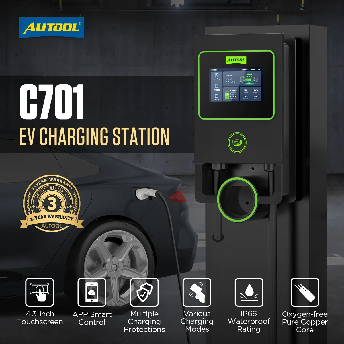 AUTOOL C701 Electric Car Charger for Home view 2