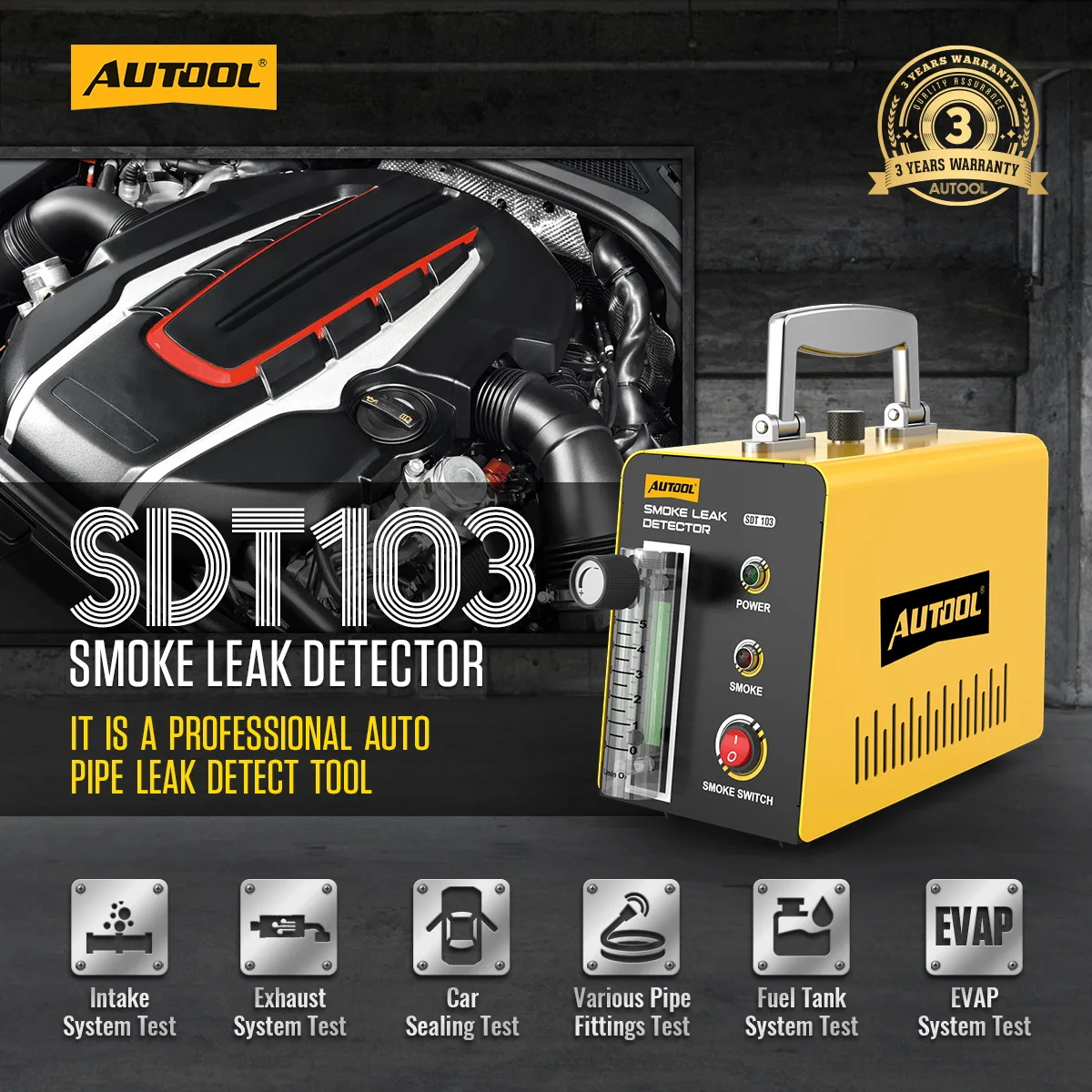 AUTOOL SDT103 EVAP Smoke Machine with Flow Meter & Adjustable Airflow view 2
