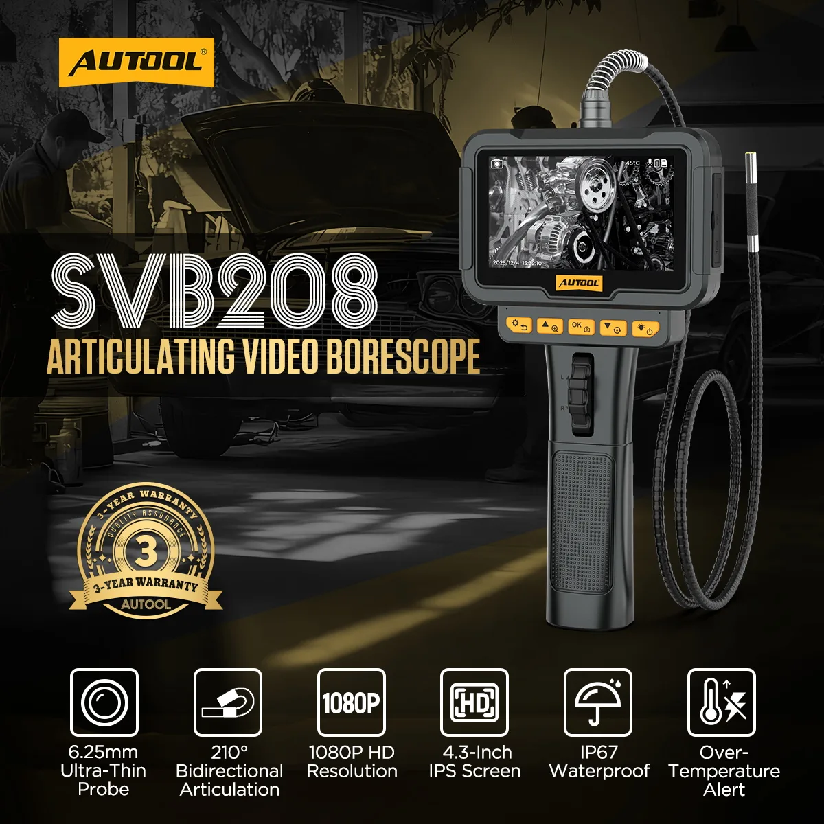 AUTOOL SVB208 HD Automotive Borescope Camera for Engine Diagnostics view 2