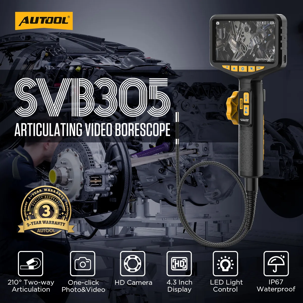 AUTOOL SVB305 Borescope Camera Automotive Endoscope view 2