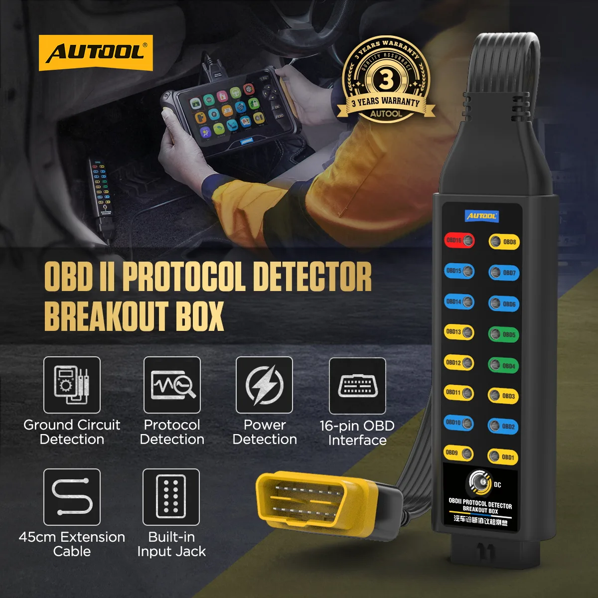 AUTOOL OBD2 Breakout Box Protocol Detector Basic Version view 2