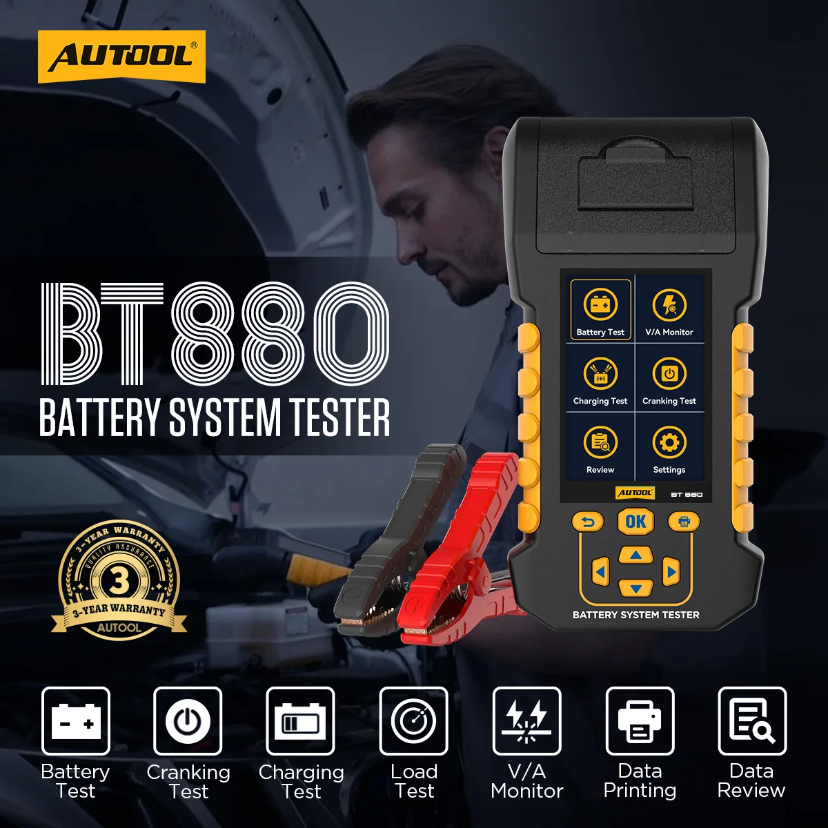 AUTOOL BT880 Car Load Battery Tester Leakage Test with Built-in Temperature Sensor view 2