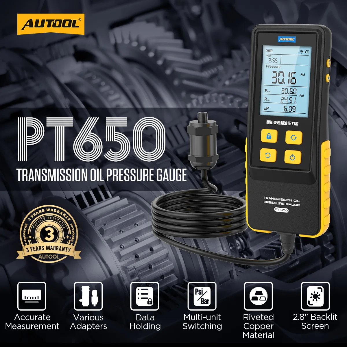 AUTOOL PT650 ATF Exchanger Transmission Oil Pressure Gauge view 2