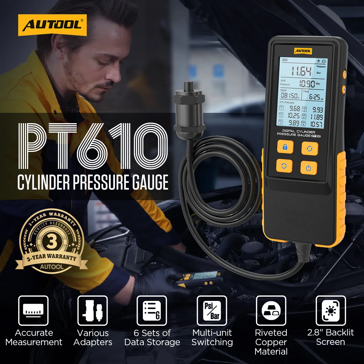 AUTOOL PT610 Cylinder Pressure Gauge Automotive Tool view 2