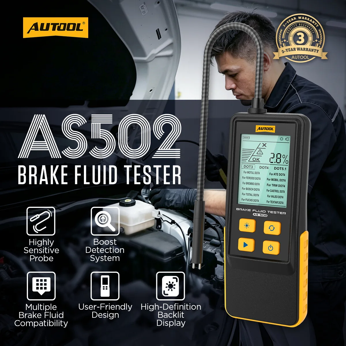 AUTOOL AS502 Car Brake Fluid Tester For Water Content Testing view 2
