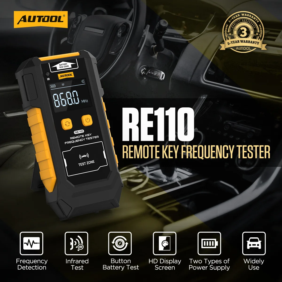 AUTOOL RE110 Auto Remote Key Frequency Tester/Infrared Test/Button Battery Test view 2