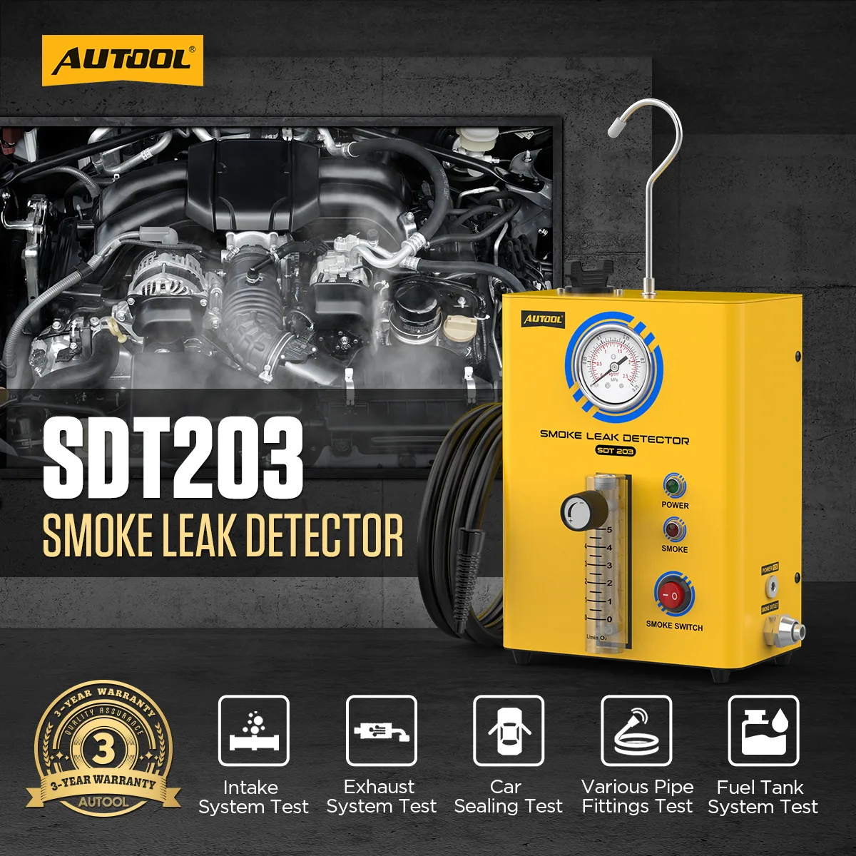 AUTOOL SDT203 Automotive Smoke Tester with Pressure Gauge & Flow Meter view 2