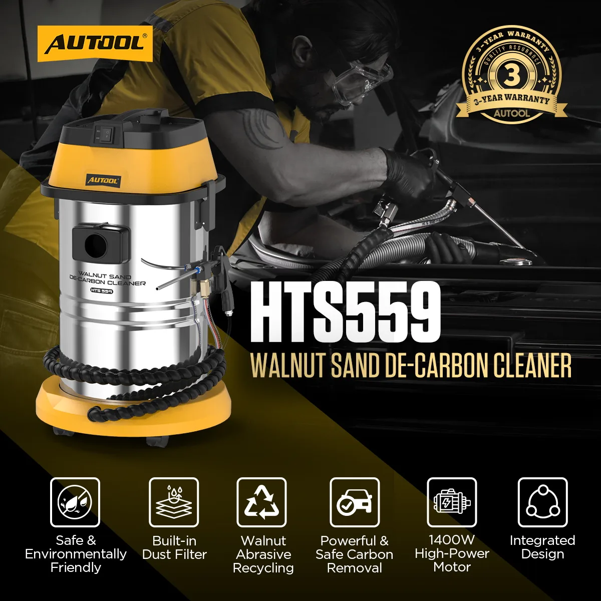 AUTOOL HTS559 30L Walnut Blasting Machine for Intake Valve Cleaning view 2
