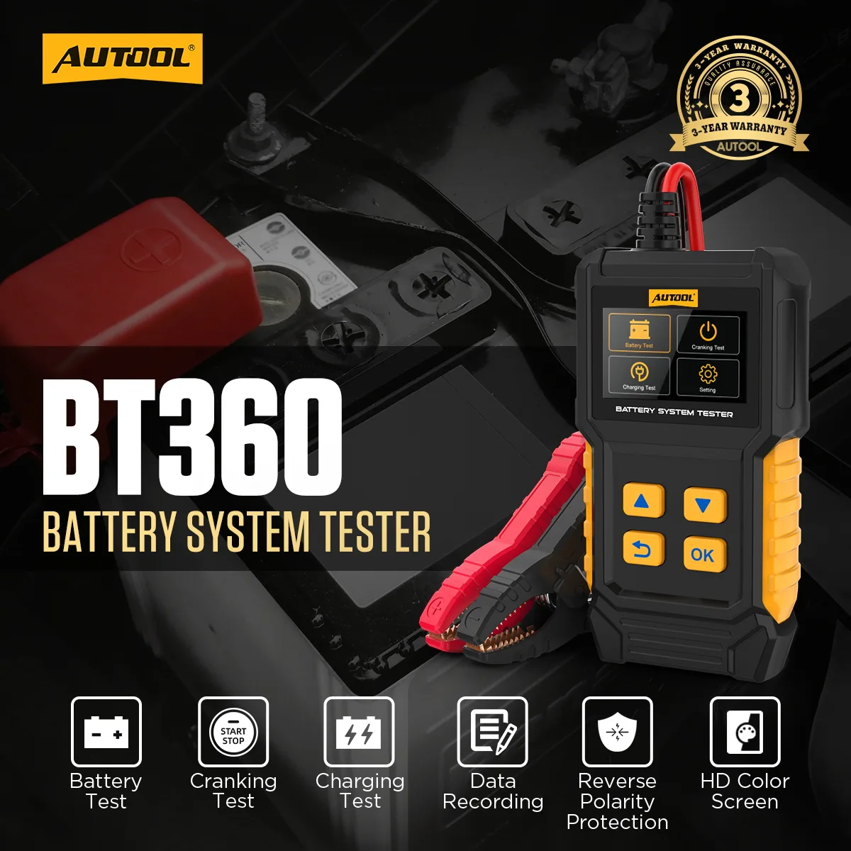 AUTOOL BT360 Digital Automotive Diagnostic Battery Tester Analyzer Charging Scanner Tool view 2