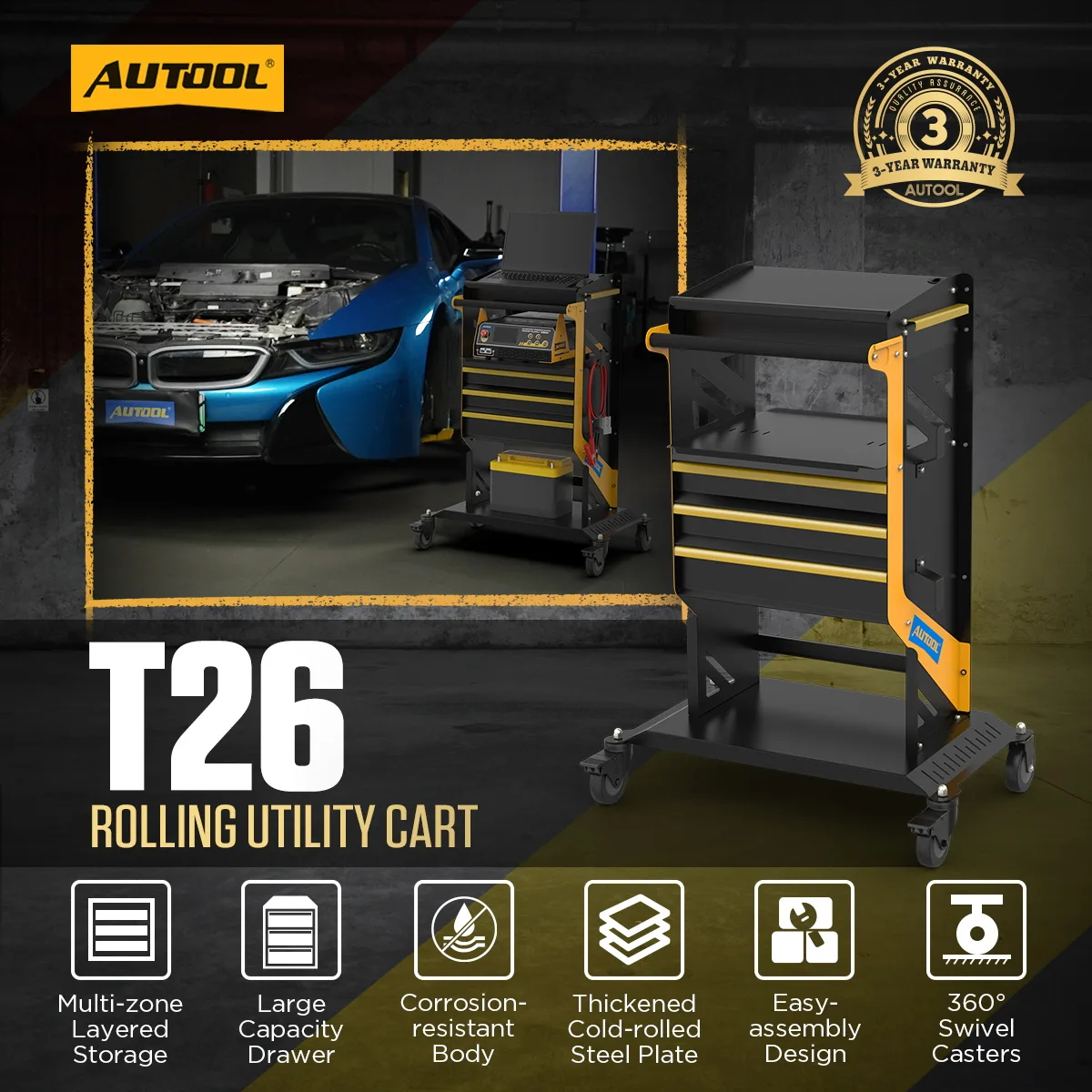 AUTOOL T26 Workshop Cart Maintenance Tool Trolley view 2
