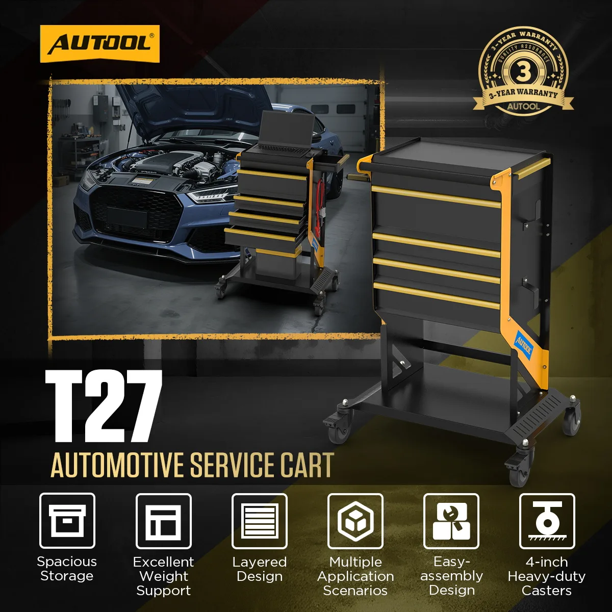 AUTOOL T27 Workshop Trolley Tool Trolley With Wheels view 2