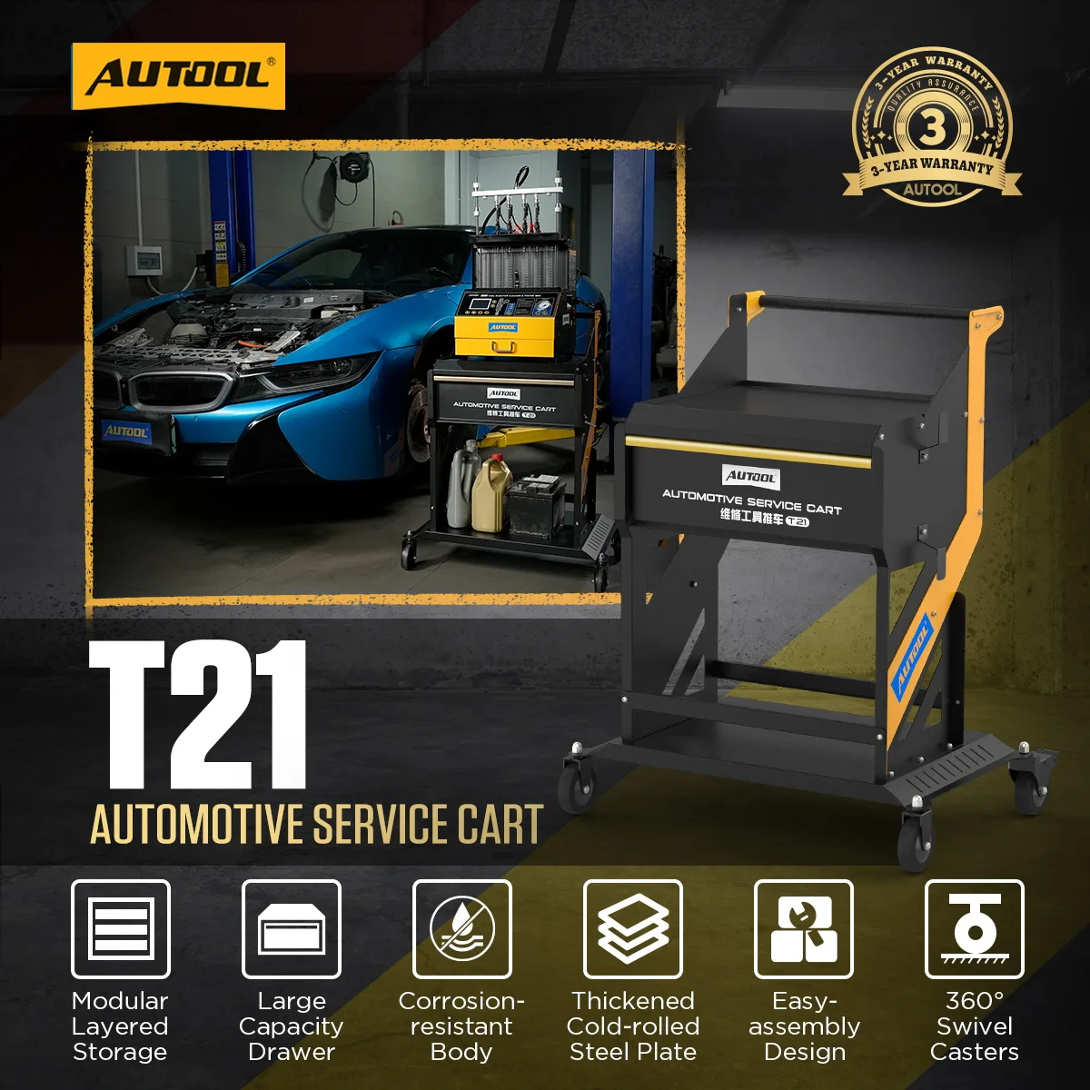 AUTOOL T21 Mobile Maintenance Tool Cart with Drawers for Garage view 2