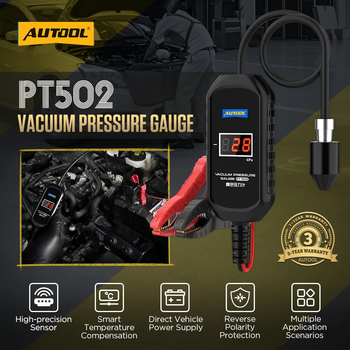 AUTOOL PT502 Vaccum Pressure Gauge view 2
