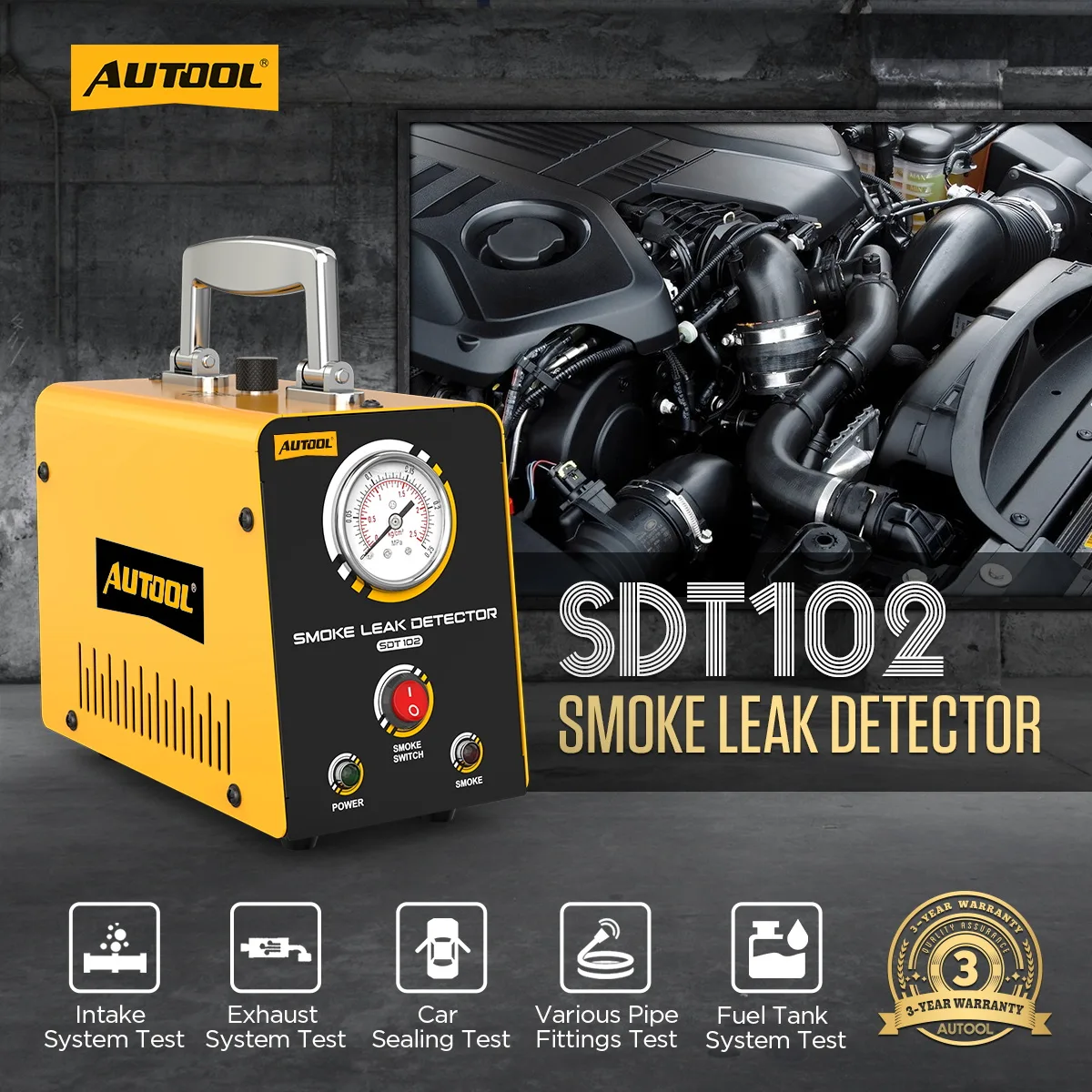 AUTOOL SDT102 Car Smoke Tester for Vacuum Leaks with Pressure Gauge view 2