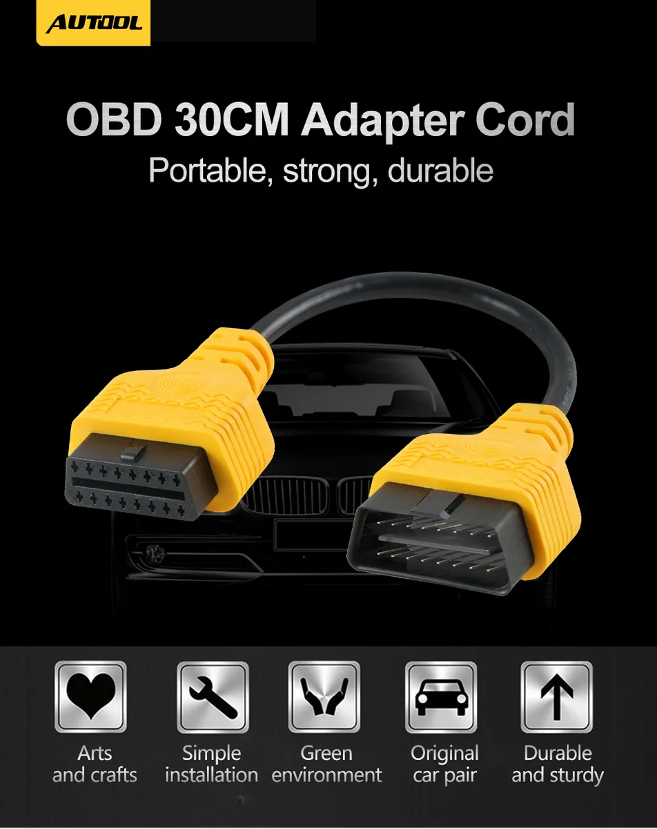 AUTOOL OBD 2 Diagnostic Adapter Cable Car OBD2 II ELM327 Extend Connector Scanner 16Pin Male to Female Extension Wire 30cm view 2