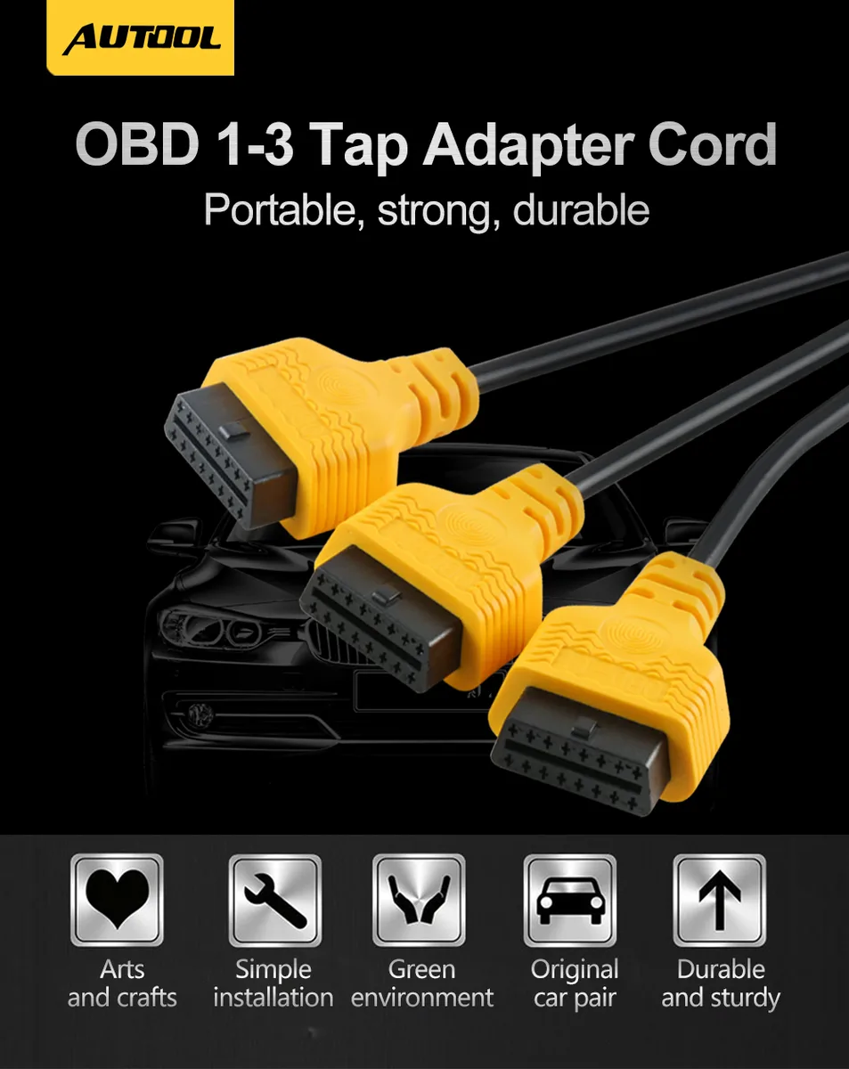 AUTOOL OBD2 Splitter Cable OBD 2 Extend Y Cables 1 to 3 Converter Adapter Wire 50cm J1962M to 3-J1962F OBD2 Extension Split Cord view 2