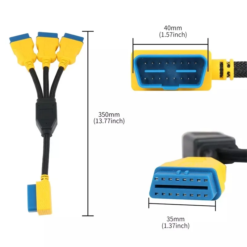 AUTOOL 35CM OBD2 Splitter Cable OBD2 Extend Cables 1 to 3 Converter Adapter 16pin OBDII Male to Female Extension Cord Connection view 3