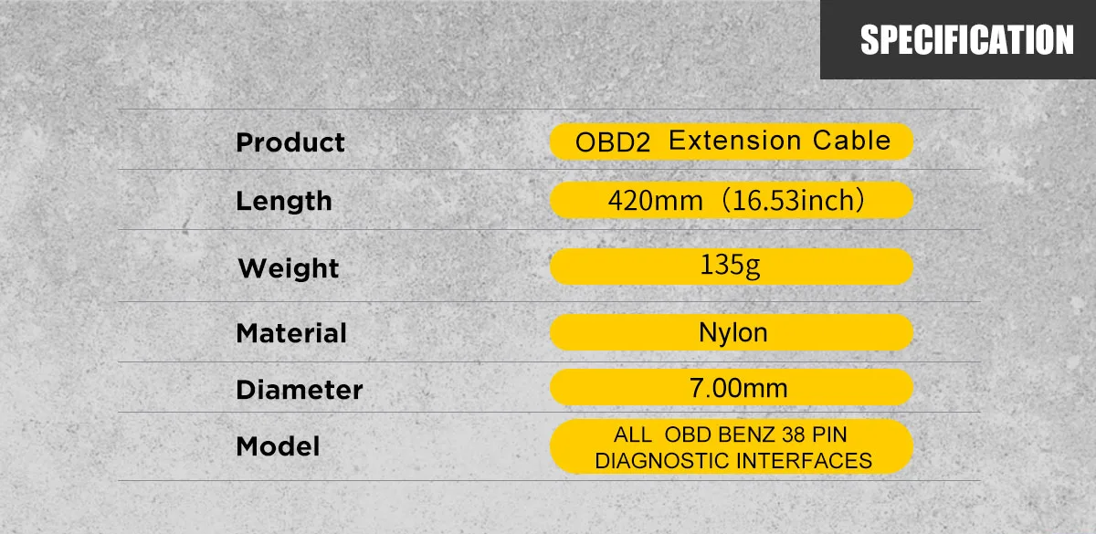 AUTOOL 42 CM Car OBD2 Reinforced Nylon Extension Cord 38PIN TO 16PIN Male to Female Cable for Benz view 3