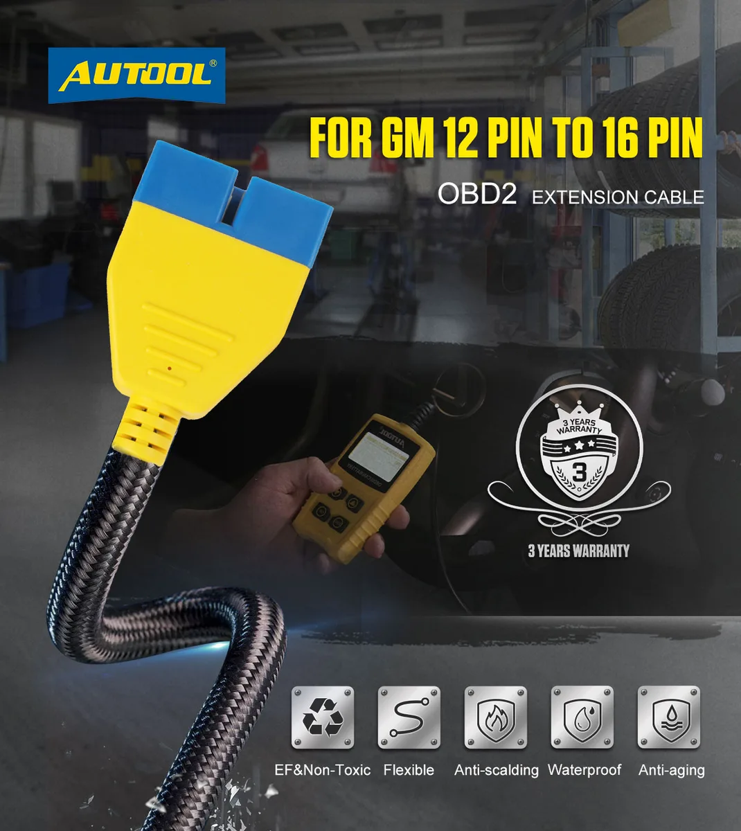 AUTOOL 41CM OBD2 Extension Cable Connector for GM 12 pin to 16pin OBD2 Adapter view 2