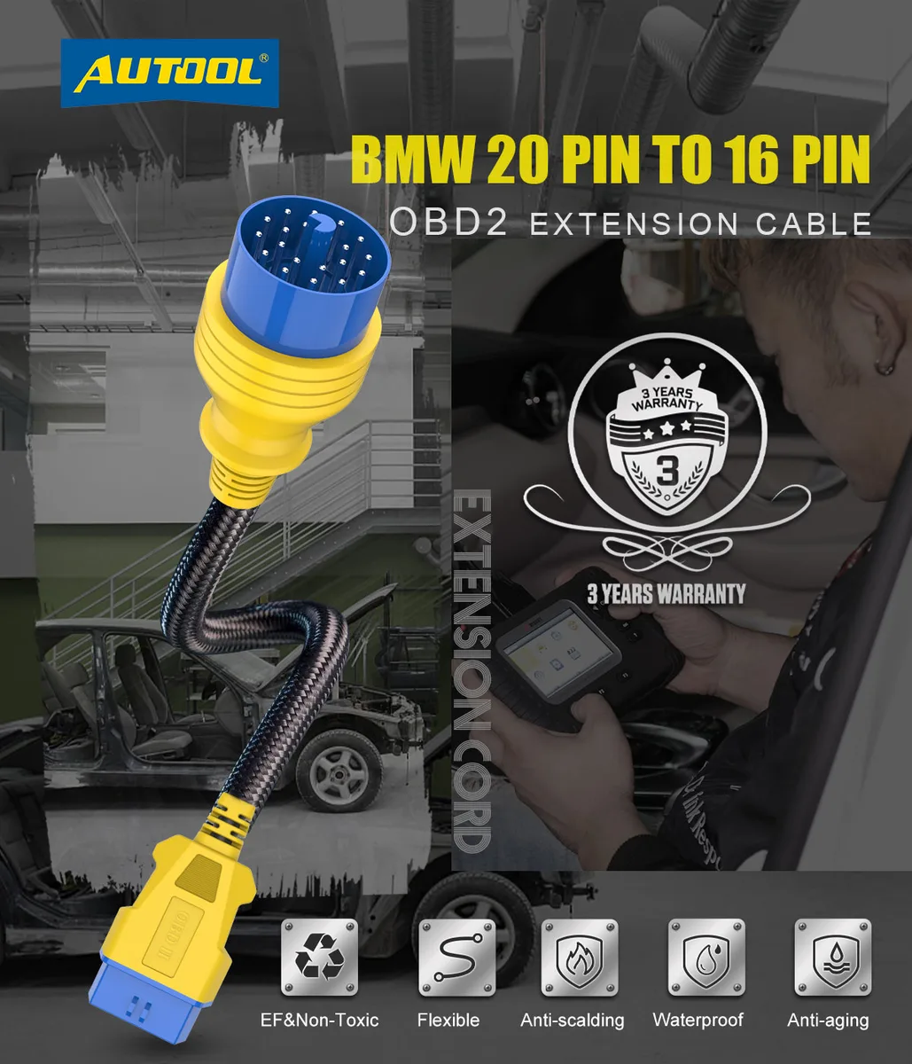 AUTOOL 40CM OBD2 Extension Cable Connector 20pin to 16pin OBD2 Adapter view 3