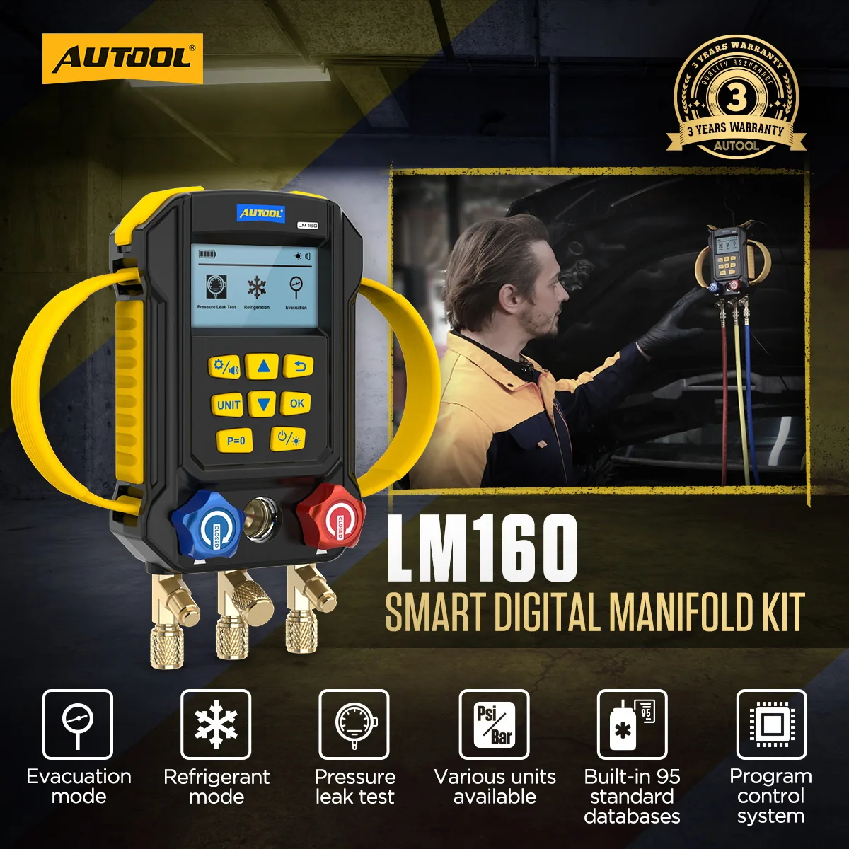 AUTOOL LM160 Refrigerant Leak Detector Digital Manifold Gauges view 2
