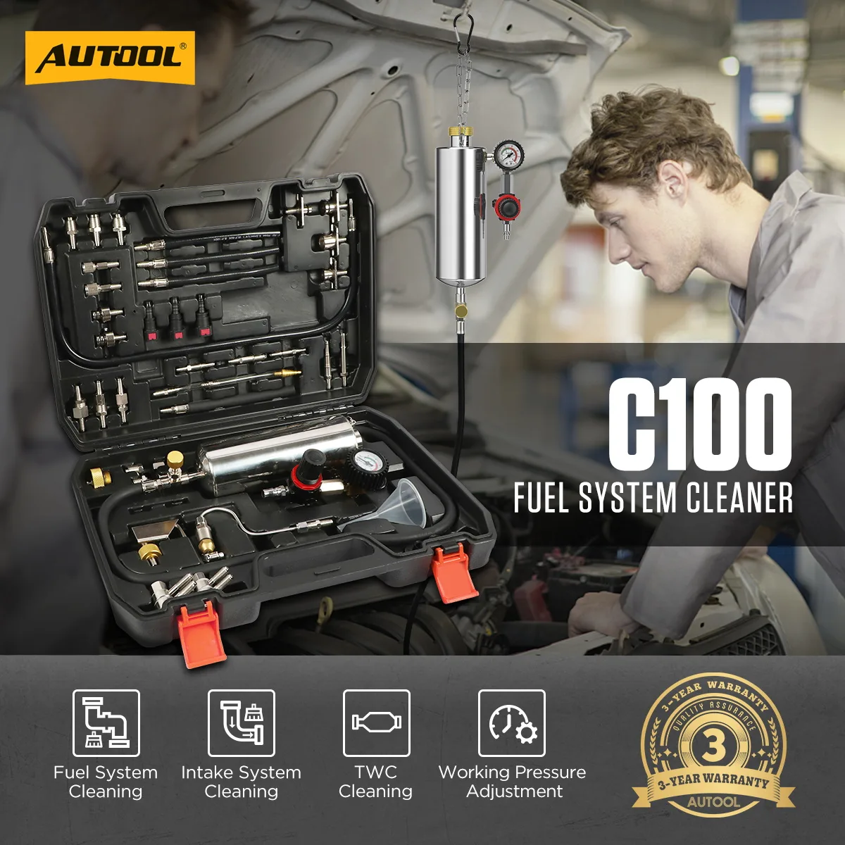 AUTOOL C100 Auto Fuel/Intake System Flushing Tools for Petrol Car view 2