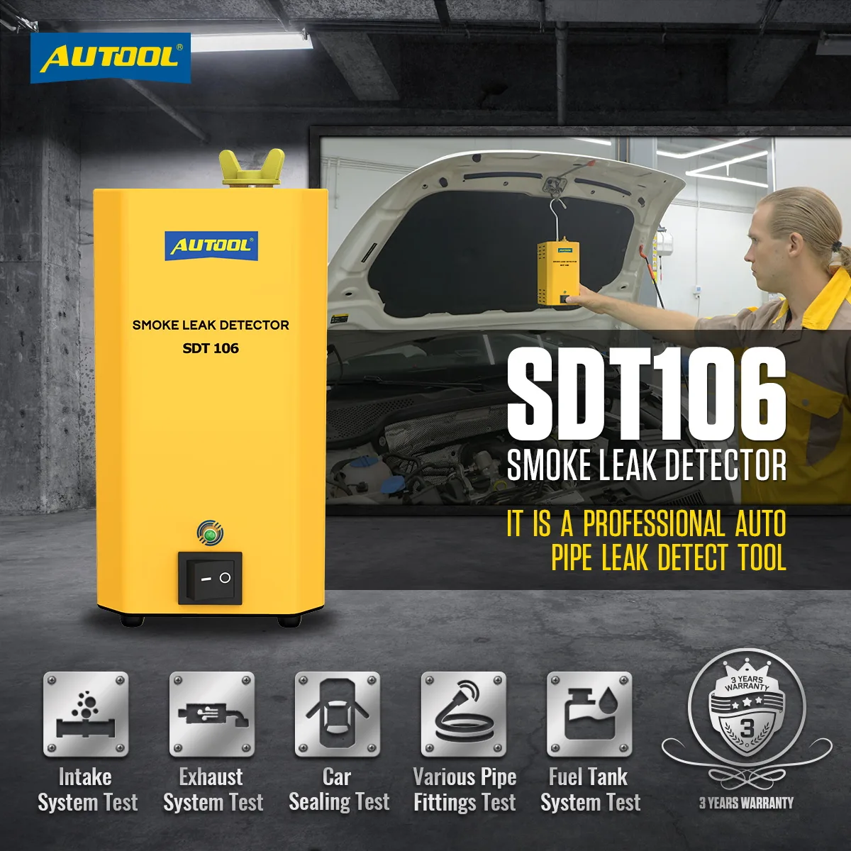 AUTOOL SDT106 Automotive Smoke Machine with Built-In Pump & Adapter Kit view 2