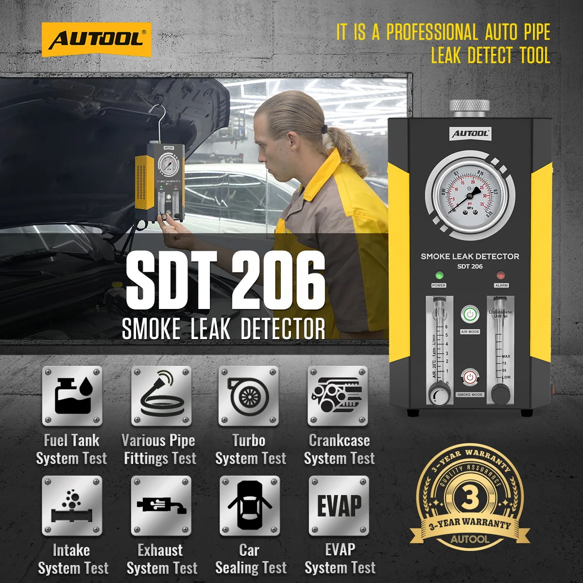 AUTOOL SDT206 Automotive Smoke Machine with Dual Built-In Pumps & Flow Control view 2