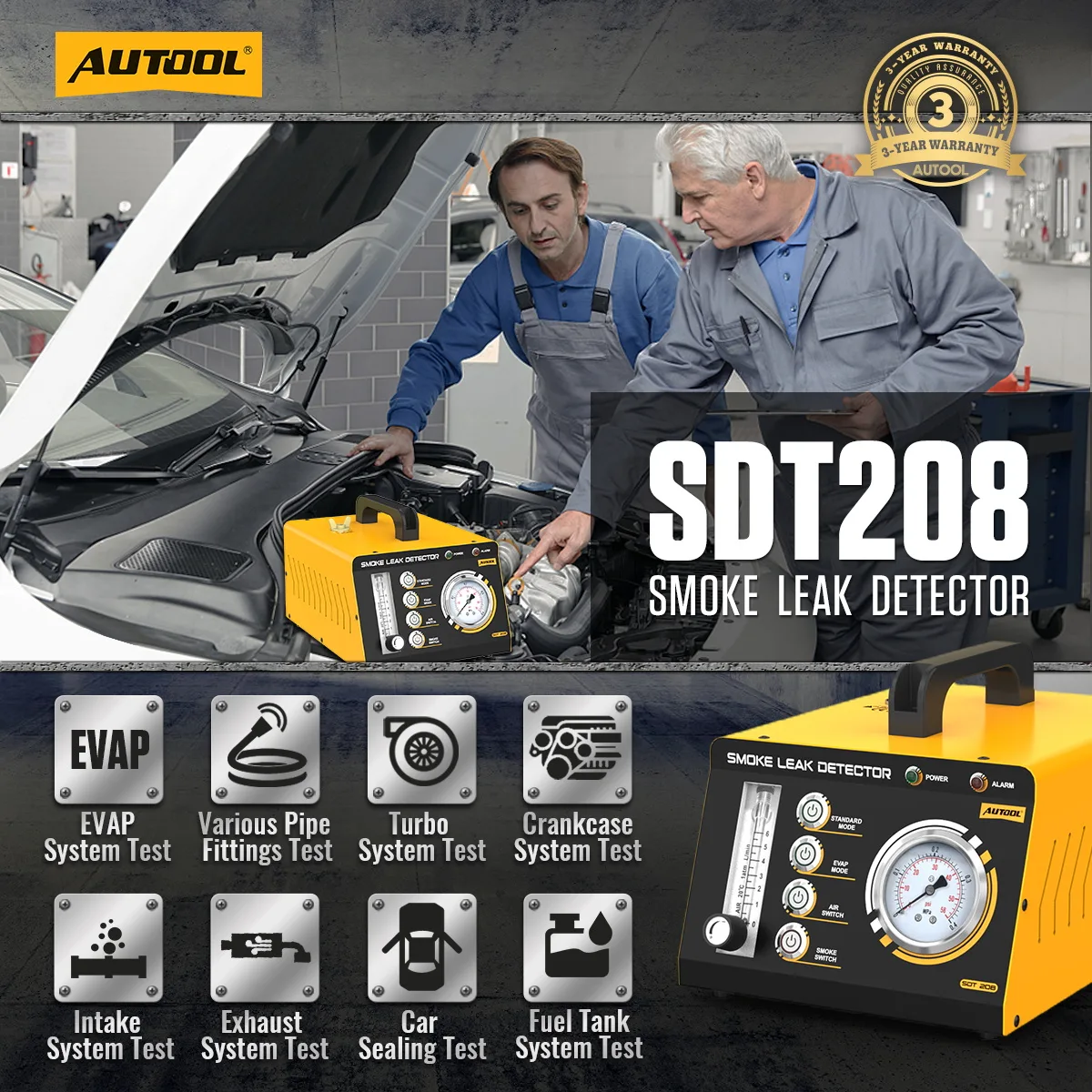 AUTOOL SDT208 Dual-Pressure Automotive Smoke Machine with 10/35 PSI Modes view 2