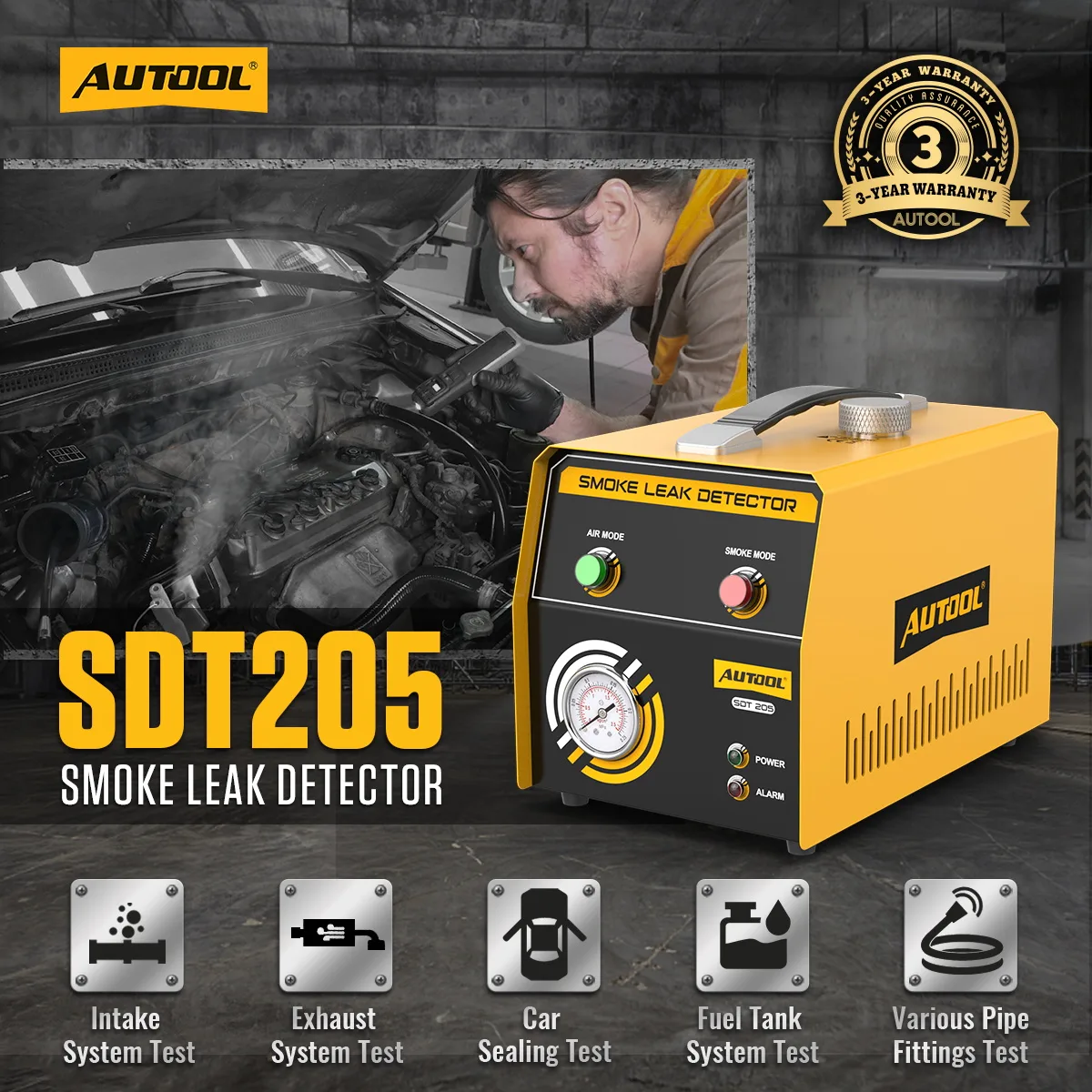 AUTOOL SDT205 Automotive Smoke Machine Leak Detector with Air & Smoke Modes view 2