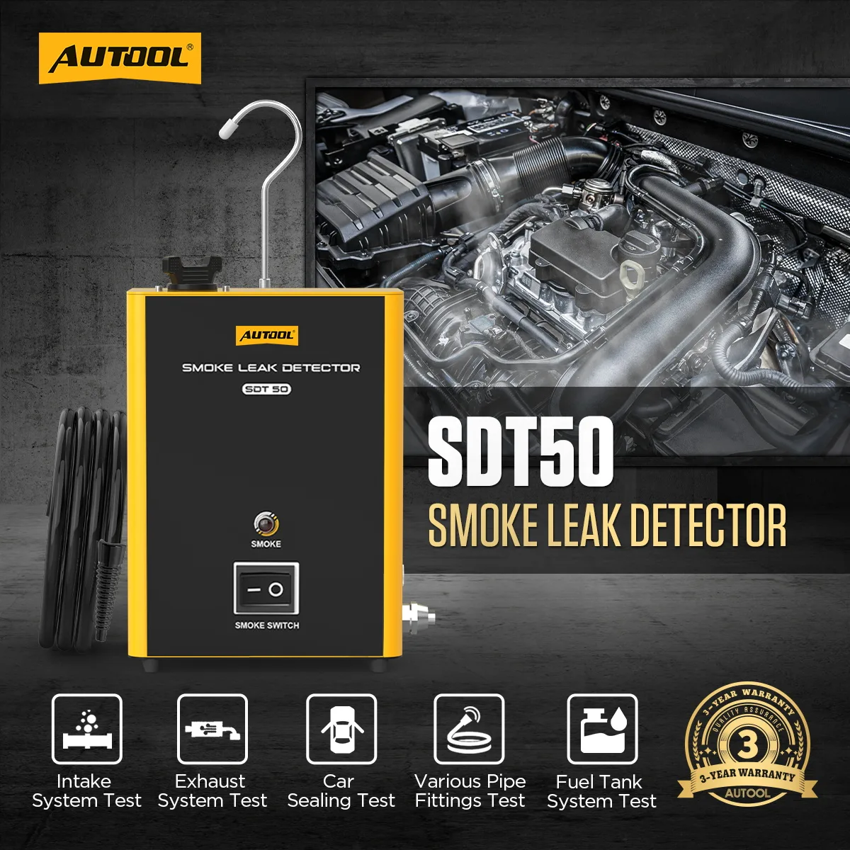 AUTOOL SDT50 Automotive Smoke Machine with Built-In Air Pump view 2